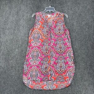 Spence Sleeveless Tunic Top Colorful Paisley Split Hem Flowy Womens M Resortwear